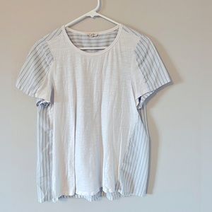 White and blue/green striped shirt